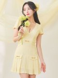 ワッフルイエロープリーツスカートミニドレス /キャバドレス【XS-Mサイズ/1カラー】[OF04] 【SB】dzwv
