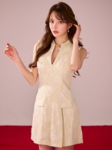 レースツイードキーネックプリーツミニドレス/キャバドレス【XS-Lサイズ/1カラー】[OF01A] 【SB】dzkg