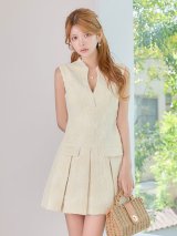 SALE!レース/ツイード/キーネック/プリーツ/ローライズ/Aライン/谷間見せ/ミニドレス/キャバドレス【XS-Lサイズ/1カラー】[OF01]まりん着用 【SB】dzkg
