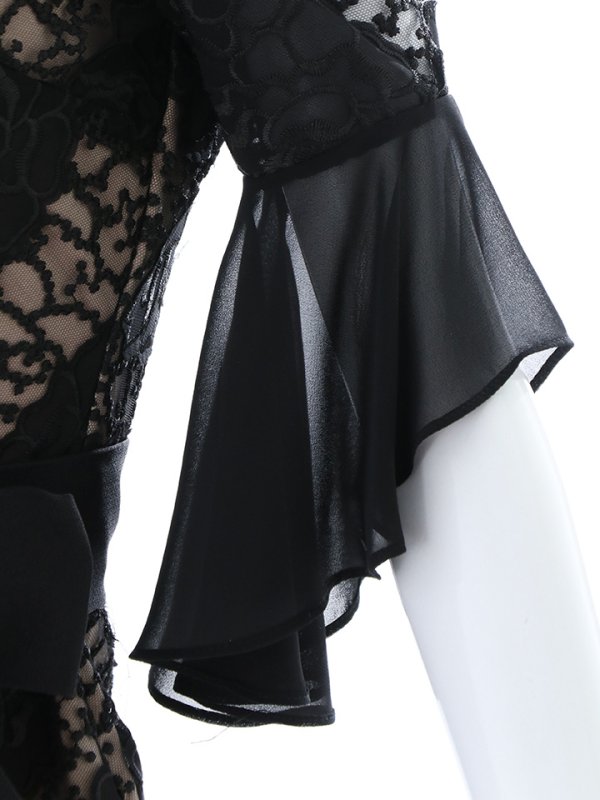 画像16: SALE!総レース/シフォンスリーブ/オフショル/リボンベルト/タイト/ミニドレス/キャバドレス【S-Mサイズ/2カラー】[HC02]