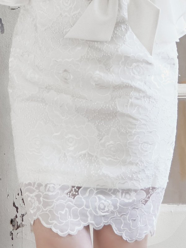 画像6: SALE!総レース/シフォンスリーブ/オフショル/リボンベルト/タイト/ミニドレス/キャバドレス【S-Mサイズ/2カラー】[HC02]