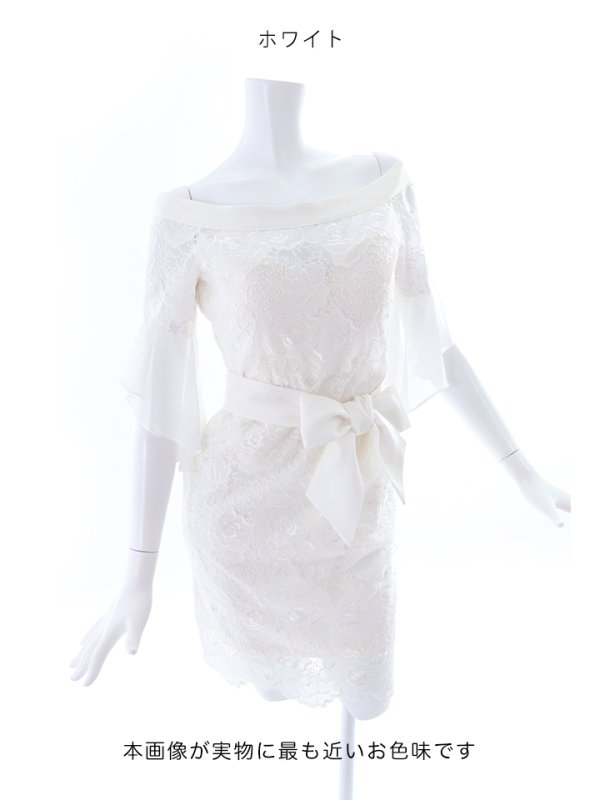画像11: SALE!総レース/シフォンスリーブ/オフショル/リボンベルト/タイト/ミニドレス/キャバドレス【S-Mサイズ/2カラー】[HC02]