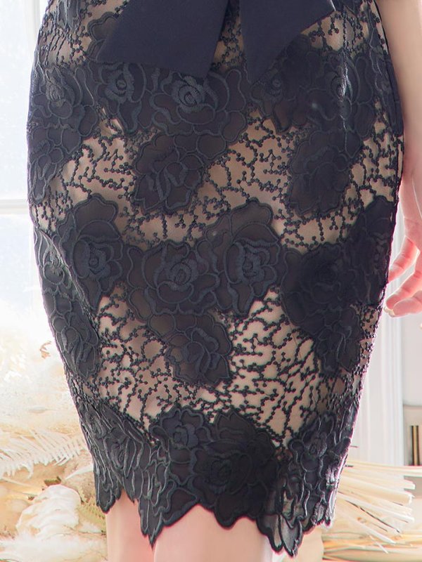 画像6: SALE!総レース/シフォンスリーブ/オフショル/リボンベルト/タイト/ミニドレス/キャバドレス【S-Mサイズ/2カラー】[HC02]