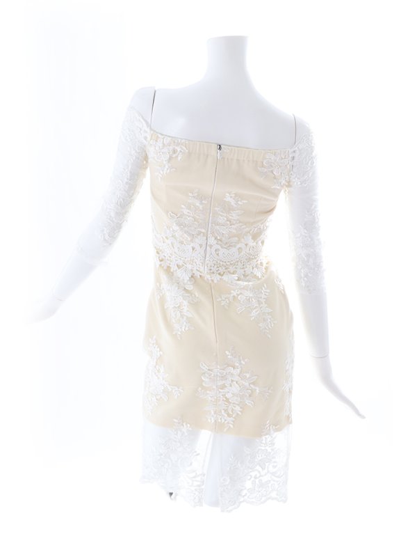 画像16: 刺繍レース/ビジュー/華やか/袖レース/背中隠し/オフショルダー/透け感/ミニドレス/ キャバドレス【S-Mサイズ/3カラー】[HC02]【 jAOC】