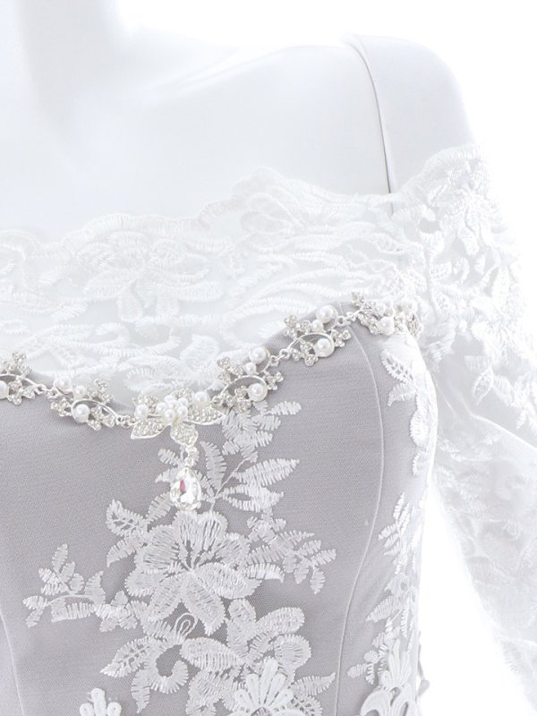 画像17: 刺繍レース/ビジュー/華やか/袖レース/背中隠し/オフショルダー/透け感/ミニドレス/ キャバドレス【S-Mサイズ/3カラー】[HC02]【 jAOC】