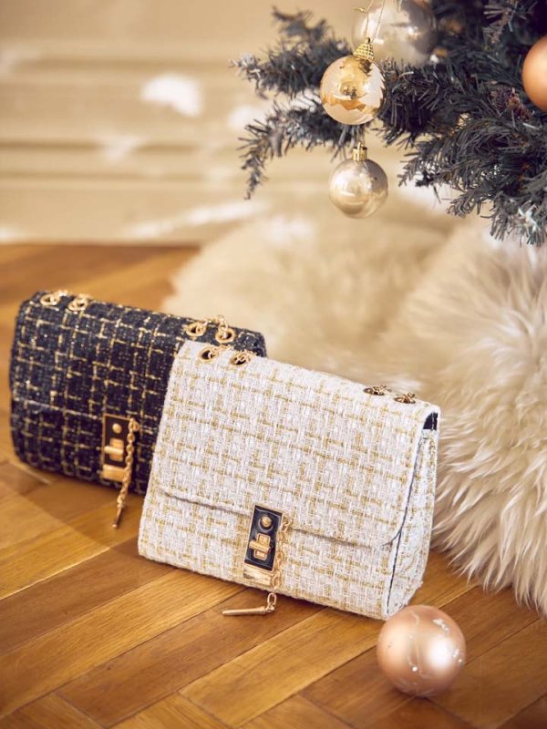 画像11: 【バッグ】2wayゴールドチェーンツイードバッグ【2カラー】[OF03]
