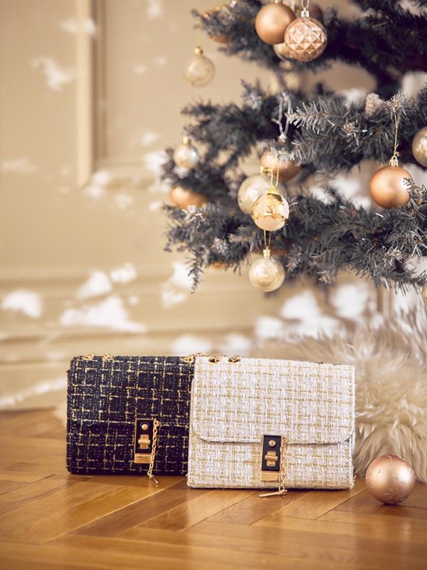 画像12: 【バッグ】2wayゴールドチェーンツイードバッグ【2カラー】[OF03]