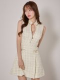 襟付きチェックツイードノースリーブドレス/キャバドレス【XS-XLサイズ/1カラー】[OF01] 【SB】