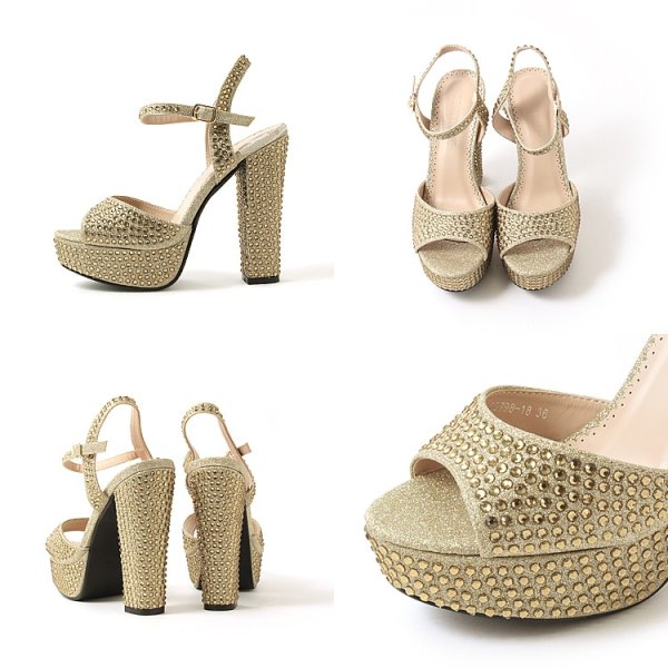 画像10: SALE【COMEX】 2color/ 13cmヒール/ ラメ/ ラインストーン/ オープントゥ/ アンクルストラップ/ ハイヒール/ ストラップサンダル[OF02]