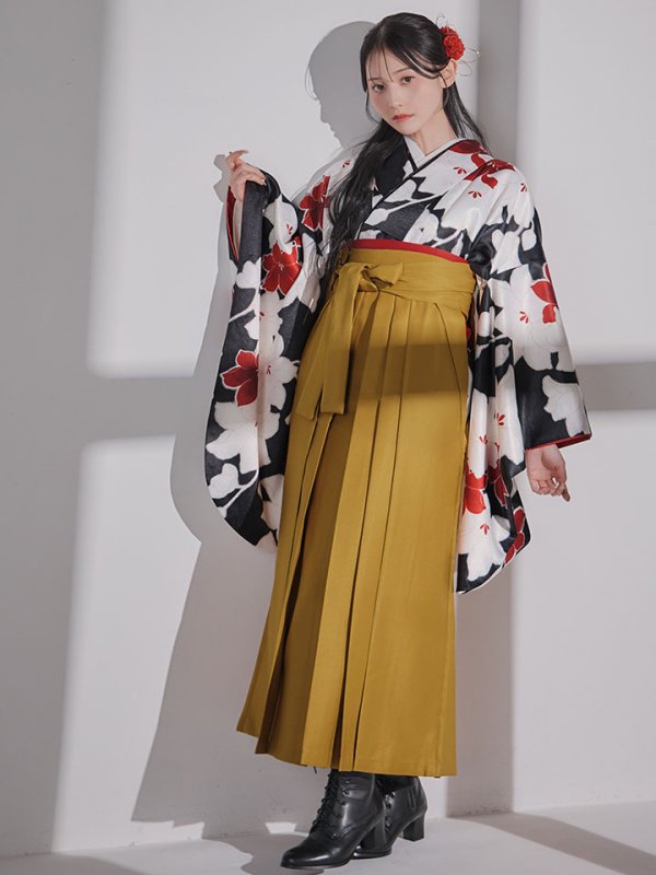 画像14: 【予約商品/1月中旬発送予定】白×赤百合 ブラック二尺袖着物【卒業袴３点セット 二尺袖着物/帯/袴】