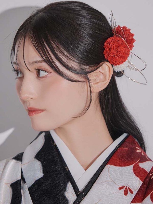 画像20: 【予約商品/1月中旬発送予定】白×赤百合 ブラック二尺袖着物【卒業袴３点セット 二尺袖着物/帯/袴】