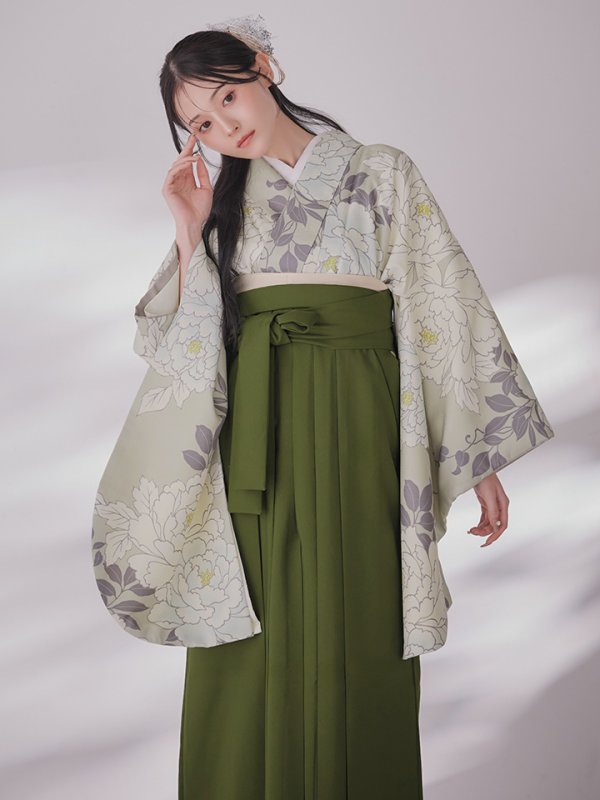 画像1: 【予約商品 / 1月中旬発送予定】白牡丹 モカ二尺袖着物【卒業袴３点セット 二尺袖着物/帯/袴】