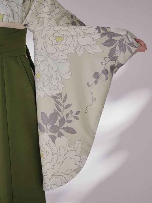 画像18: 【予約商品 / 1月中旬発送予定】白牡丹 モカ二尺袖着物【卒業袴３点セット 二尺袖着物/帯/袴】