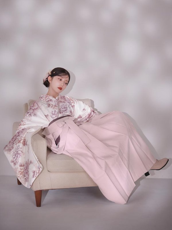 画像3: 【予約商品 / 1月中旬発送予定】ピンク牡丹×菊 ペールピンク二尺袖着物【卒業袴３点セット 二尺袖着物/帯/袴】