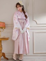 【予約商品 / 1月中旬発送予定】ピンク牡丹×菊 ペールピンク二尺袖着物【卒業袴３点セット 二尺袖着物/帯/袴】