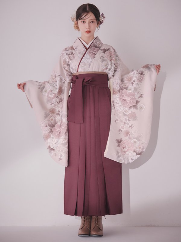 画像4: 【予約商品 / 1月中旬発送予定】ピンク牡丹 くすみピンク二尺袖着物【卒業袴３点セット 二尺袖着物/帯/袴】