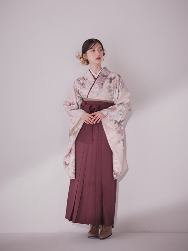 画像5: 【予約商品 / 1月中旬発送予定】ピンク牡丹 くすみピンク二尺袖着物【卒業袴３点セット 二尺袖着物/帯/袴】