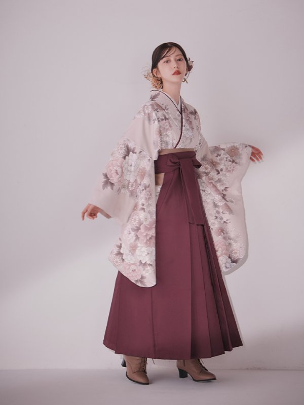 画像6: 【予約商品 / 1月中旬発送予定】ピンク牡丹 くすみピンク二尺袖着物【卒業袴３点セット 二尺袖着物/帯/袴】