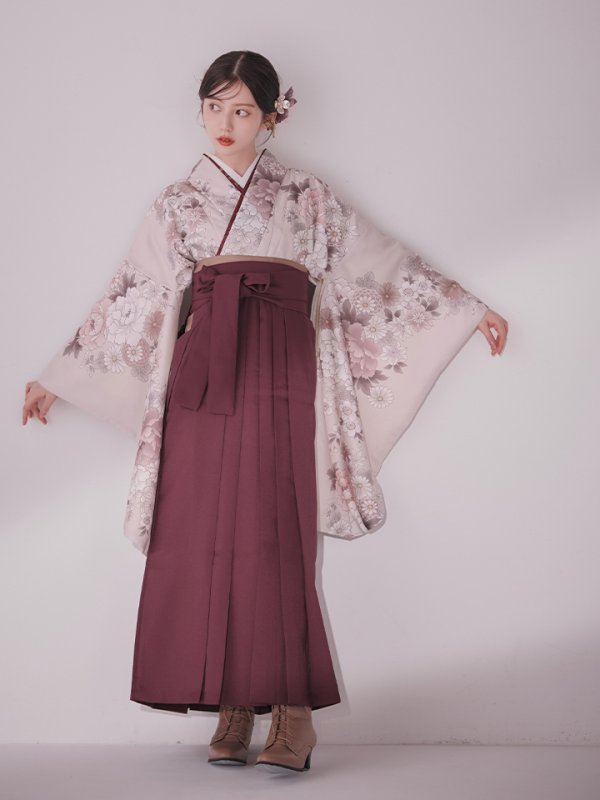 画像7: 【予約商品 / 1月中旬発送予定】ピンク牡丹 くすみピンク二尺袖着物【卒業袴３点セット 二尺袖着物/帯/袴】