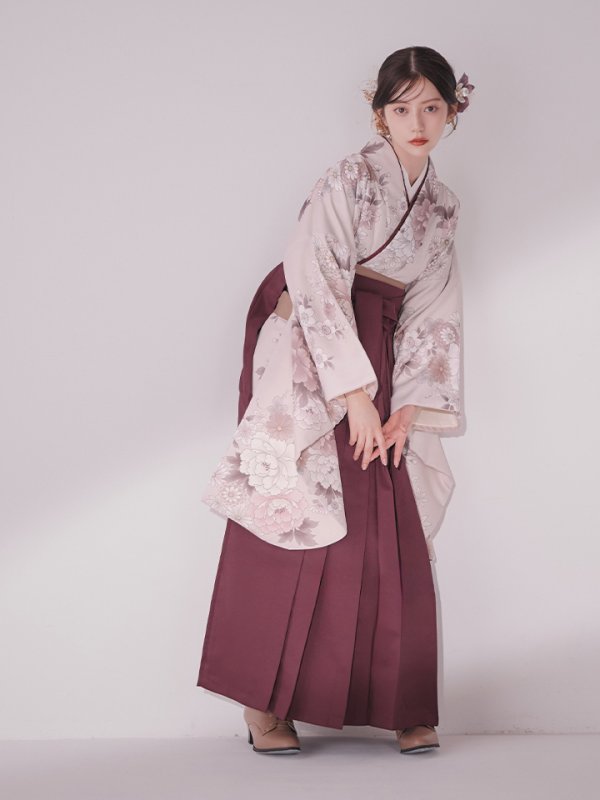 画像9: 【予約商品 / 1月中旬発送予定】ピンク牡丹 くすみピンク二尺袖着物【卒業袴３点セット 二尺袖着物/帯/袴】
