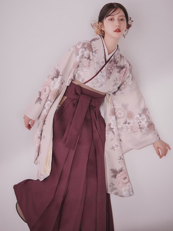 画像11: 【予約商品 / 1月中旬発送予定】ピンク牡丹 くすみピンク二尺袖着物【卒業袴３点セット 二尺袖着物/帯/袴】