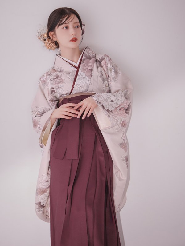 画像14: 【予約商品 / 1月中旬発送予定】ピンク牡丹 くすみピンク二尺袖着物【卒業袴３点セット 二尺袖着物/帯/袴】