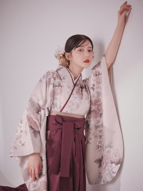 画像18: 【予約商品 / 1月中旬発送予定】ピンク牡丹 くすみピンク二尺袖着物【卒業袴３点セット 二尺袖着物/帯/袴】