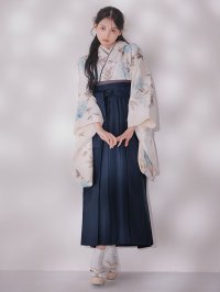 【即日発送】ブルー芍薬 ホワイト二尺袖着物【卒業袴３点セット 二尺袖着物/帯/袴】[FB01]