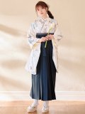 【即日発送】ブルー芍薬 ホワイト二尺袖着物【卒業袴３点セット 二尺袖着物/帯/袴】[FB01]