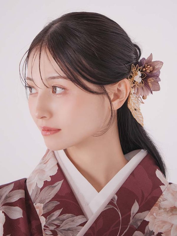 画像20: 【予約商品/1月中旬発送予定】ピンク芍薬 ワインレッド二尺袖着物【卒業袴３点セット 二尺袖着物/帯/袴】