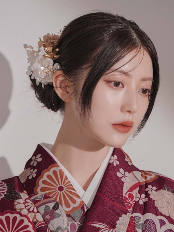 画像22: 【予約商品 / 1月中旬発送予定】菊×椿 ワインレッド二尺袖着物【卒業袴３点セット 二尺袖着物/帯/袴】