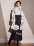 【即日発送】グレーフラワーブーケ ホワイト二尺袖着物【卒業袴３点セット 二尺袖着物/帯/袴】[FB01]