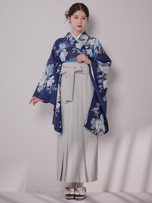 画像6: 【予約商品/1月中旬発送予定】青フラワーブーケ ブルー二尺袖着物【卒業袴３点セット 二尺袖着物/帯/袴】