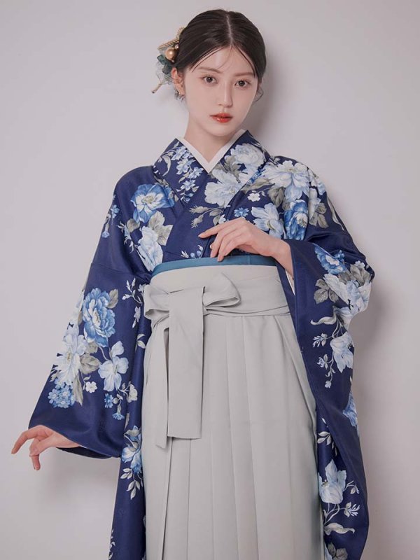 画像11: 【予約商品/1月中旬発送予定】青フラワーブーケ ブルー二尺袖着物【卒業袴３点セット 二尺袖着物/帯/袴】