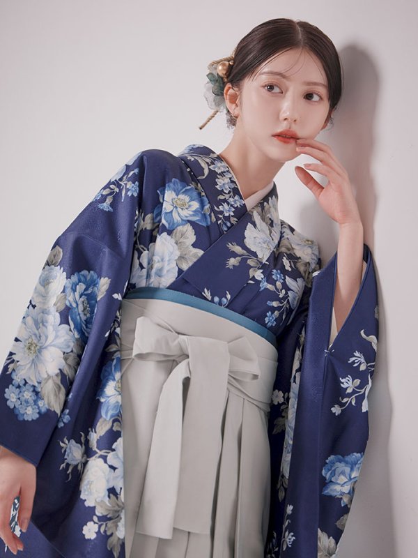 画像13: 【予約商品/1月中旬発送予定】青フラワーブーケ ブルー二尺袖着物【卒業袴３点セット 二尺袖着物/帯/袴】