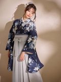【即日発送】青フラワーブーケ ブルー二尺袖着物【卒業袴３点セット 二尺袖着物/帯/袴】[FB01]