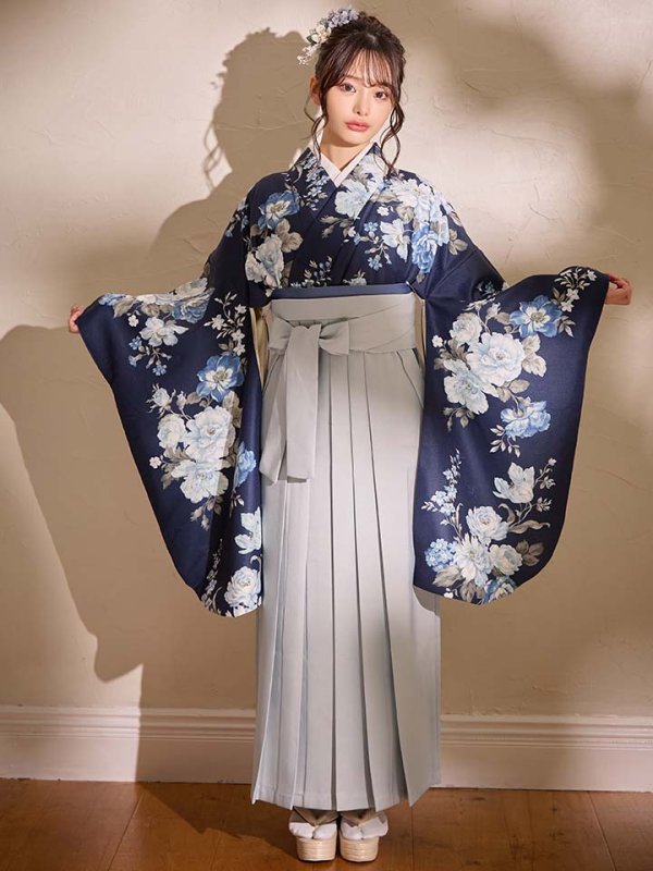 画像4: 【予約商品/1月中旬発送予定】青フラワーブーケ ブルー二尺袖着物【卒業袴３点セット 二尺袖着物/帯/袴】