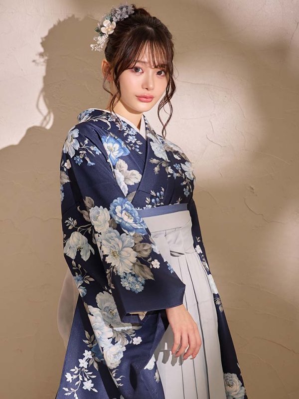画像8: 【予約商品/1月中旬発送予定】青フラワーブーケ ブルー二尺袖着物【卒業袴３点セット 二尺袖着物/帯/袴】