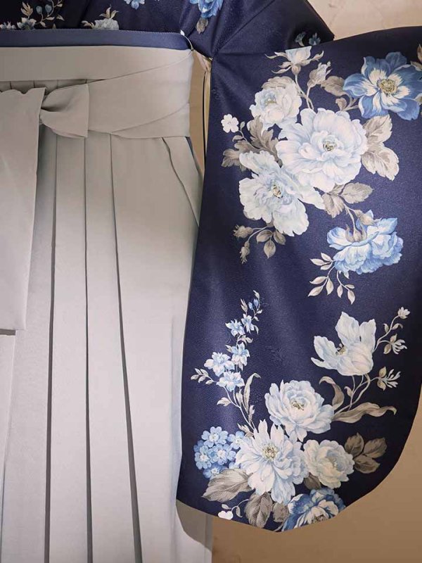 画像21: 【予約商品/1月中旬発送予定】青フラワーブーケ ブルー二尺袖着物【卒業袴３点セット 二尺袖着物/帯/袴】