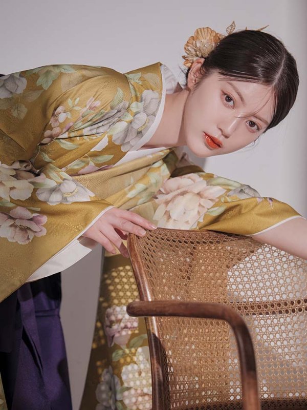 画像5: 【予約商品 / 1月中旬発送予定】黄フラワーブーケ イエロー二尺袖着物【卒業袴３点セット 二尺袖着物/帯/袴】