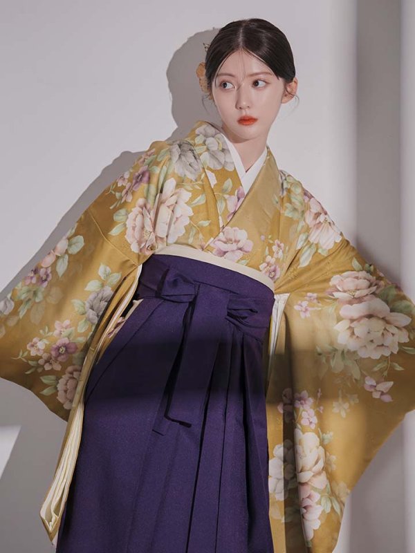 画像12: 【予約商品 / 1月中旬発送予定】黄フラワーブーケ イエロー二尺袖着物【卒業袴３点セット 二尺袖着物/帯/袴】