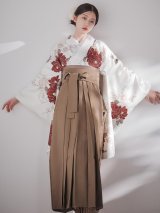 【予約商品/1月中旬発送】赤×白椿 ベージュ二尺袖着物【卒業袴３点セット 二尺袖着物/帯/袴】