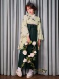 【即日発送】牡丹×菊 くすみグリーン二尺袖着物【卒業袴３点セット 二尺袖着物/帯/袴】[FB01]