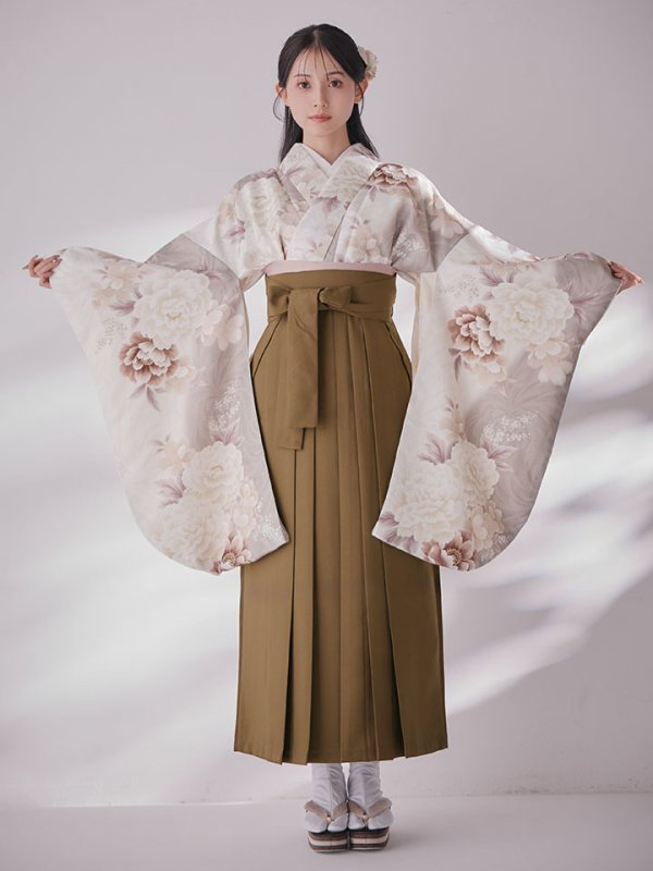 画像4: 【予約商品/1月中旬発送予定】グレーピンクフラワー グラデーション二尺袖着物【卒業袴３点セット 二尺袖着物/帯/袴】