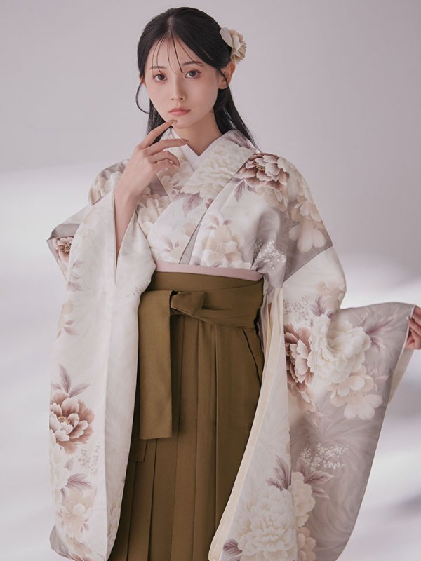 画像11: 【予約商品/1月中旬発送予定】グレーピンクフラワー グラデーション二尺袖着物【卒業袴３点セット 二尺袖着物/帯/袴】