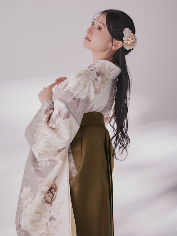 画像15: 【予約商品/1月中旬発送予定】グレーピンクフラワー グラデーション二尺袖着物【卒業袴３点セット 二尺袖着物/帯/袴】