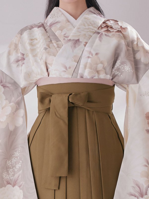 画像20: 【予約商品/1月中旬発送予定】グレーピンクフラワー グラデーション二尺袖着物【卒業袴３点セット 二尺袖着物/帯/袴】