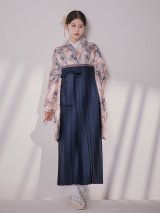 【予約商品 / 1月中旬発送予定】グレーピンクフラワー グラデーション二尺袖着物【卒業袴３点セット 二尺袖着物/帯/袴】