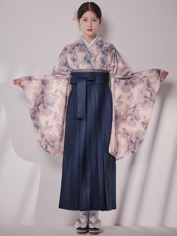 画像4: 【予約商品 / 1月中旬発送予定】グレーピンクフラワー グラデーション二尺袖着物【卒業袴３点セット 二尺袖着物/帯/袴】