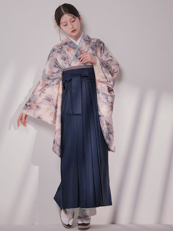 画像6: 【予約商品 / 1月中旬発送予定】グレーピンクフラワー グラデーション二尺袖着物【卒業袴３点セット 二尺袖着物/帯/袴】